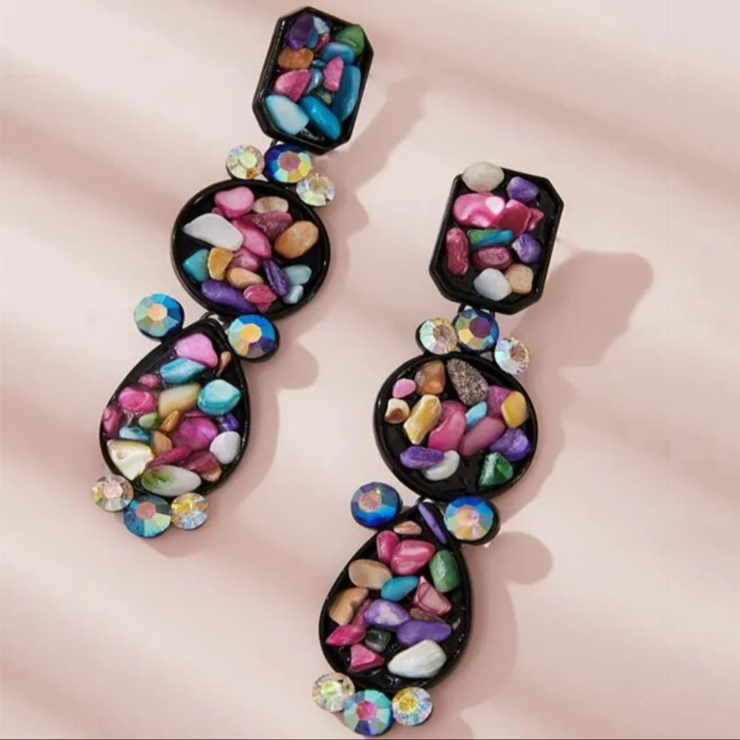 Colorful Crushed Stone Earrings